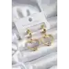316L Çelik Gold Renk Kalp Model Zirkon Taş Detay Kadın Küpe