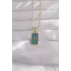 316L Çelik Gold Renk Mavi Mineli El Figür Tarot Kolye