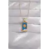 316L Çelik Gold Renk Mavi Mineli Güneş Model Tarot Kolye
