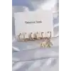 316L Çelik Gold Renk Oval Tasarım Kuş Model Küpe Seti