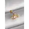 316L Çelik Gold Renk Pembe Mineli Kalp Zirkon Taş Detay Tragus Piercing