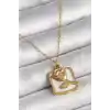316L Çelik Gold Renk Zincir Beyaz Mineli Gül Portre Model Kadın Kolye