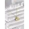 316L Çelik Gold Renk Zincir Beyaz Mineli Gül Portre Model Kadın Kolye