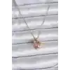 316L Çelik Gold Renk Zincir Pembe Kristal Kalp Model Zirkon Taş Detay Kadın Kolye