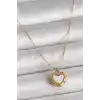 316L Çelik Gold Renk Zincir Sedefli Kalp Model Kadın Kolye