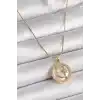 316L Çelik Gold Renk Zincir Zirkon Taş Detaylı Beyaz Sedefli Ay Yıldız Model Kadın Kolye