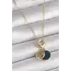 316L Çelik Gold Renk Zincir Zirkon Taşlı Kalp Model Mavi Simli Kadın Kolye