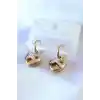 316L Çelik Gold Renk Zirkon Taş Detay Kalp Model Kadın Küpe