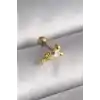 316L Çelik Gold Renk Zirkon Taş Detay Pembe Kalp İşleme Tragus Piercing