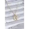 316L Çelik Gold Renk Zirkon Taşlı Ay Yıldız Model Kadın Kolye