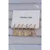 316L Çelik Gold Renk Zirkon Taşlı Çiçek Figürlü Kalp Model Halka Küpe Seti