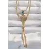 316L Çelik Gold Renk Zirkon Taşlı Göz Detay Nazarlı Uzun Asansör Model Kolye