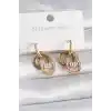 316L Çelik Gold Renk Zirkon Taşlı Halka Model Kadın Küpe