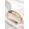 316L Çelik Gold Renk Zirkon Taşlı Kadın Kelepçe Bilezik