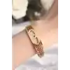 316L Çelik Gold Renk Zirkon Taşlı Kadın Kelepçe Bilezik