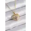 316L Çelik Gold Renk Zirkon Taşlı Kalp Model Vintage Kadın Kolye