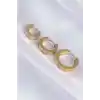 316L Çelik Gold Renk Zirkon Taşlı Model 3lü Halka Küpe