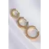 316L Çelik Gold Renk Zirkon Taşlı Model 3lü Halka Küpe