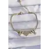 316L Çelik Gold Renk Zirkon Taşlı Nazarlı Kalp Tasarımlı Bileklik