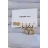 316L Çelik Gold Renk Zirkon Taşlı Sedefli Papatya Model Halka Küpe Seti