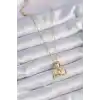316L Çelik Gold Renk Zirkon Taşlı Sonsuzluk Kalp Figür Charm Model Kadın Kolye