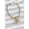 316L Çelik Gold Renk Zirkon Taşlı Yaşam Ağacı Figür Kadın Bileklik