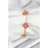 316L Çelik Gold Zincir Pembe Yonca Renk Bileklik