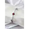 316L Çelik Gümüş Renk Bordo Baby Boy Yonca Kadın Bileklik