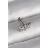 316L Çelik Gümüş Renk Dal Model Zirkon Taş Detaylı Tragus Piercing