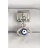 316L Çelik Gümüş Renk Nazar Boncuk Detaylı Göz Model Nomination Charm