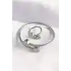 316L Çelik Gümüş Renk Oval Aksesuarlı Burgu Model Bileklik ve Yüzük Kombini