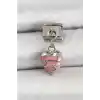 316L Çelik Gümüş Renk Pembe Kalp Model Nomination Charm