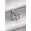 316L Çelik Gümüş Renk Pembe Zirkon Taşlı Fiyonk Tragus Piercing