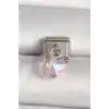 316L Çelik Gümüş Renk Pembe Zirkon Taşlı Kelebek Model Nomination Charm