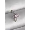 316L Çelik Gümüş Renk Pembe Zirkon Taşlı Sallantı Yıldız Detay Tragus Piercing