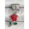 316L Çelik Gümüş Renk Sallantı Kırmızı Gül Model Nomination Charm
