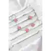 316L Çelik Gümüş Zincir Pembe Renk Yonca Bileklik