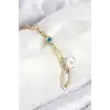 316L Çelik Nazar Boncuğu Ve Zirkon Taşlı Kalp Model Gold Renk Kadın Bileklik