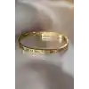 316L Çelik Roma Rakamlı Gold Renk Bilezik Kelepçe