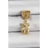 316L Çelik Sallantılı Zirkon Taşlı Ayıcık Model Gold Renk Nomination Charm