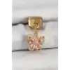 316L Çelik Sallantılı Zirkon Taşlı Çiçek Figürlü Kelebek Model Gold Renk Nomination Charm