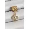316L Çelik Sallantılı Zirkon Taşlı Yonca Model Gold Renk Nomination Charm