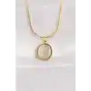 316L Çelik Zincir Altın Renk Gri Sedefli Oval Figürlü Kolye