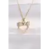 316L Çelik Zincir Altın Renk İnci Taş Detay Zirkon Taşlı Kalp Kolye