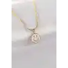 316L Çelik Zincir Altın Renk Mermer Desenli Minimal Smile Kolye