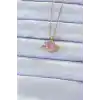 316L Çelik Zincir Altın Renk Pembe Zirkon Taşlı Satürn Görünümlü Kalp Kolye