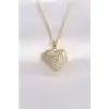 316L Çelik Zincir Altın Renk Zirkon Taşlı Kalp Kolye
