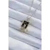 316L Çelik Zincir Altın Renk Zirkon Taşlı Siyah Mineli Kız Figürlü Tarot Kolye