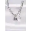 316L Çelik Zincir Gümüş Renk Zincirli Love Yazılı Kilit Kolye