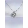 316L Çelik Zincir Gümüş Renk Zirkon Taşlı Charm Kalp Kolye